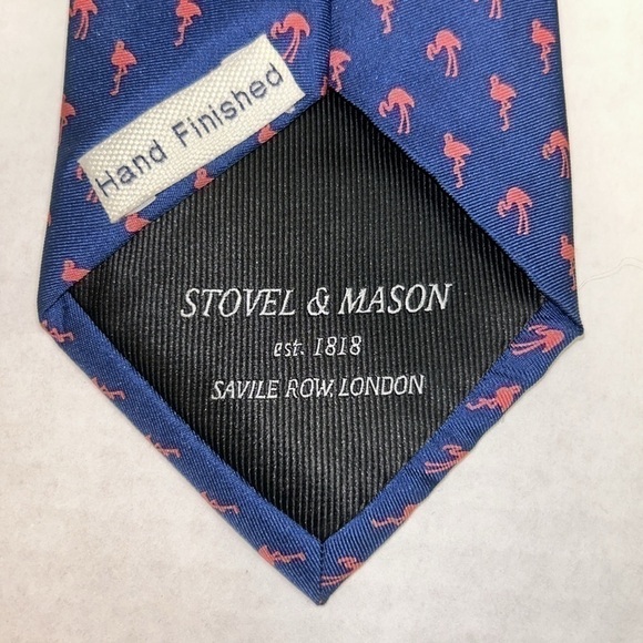 Stovel & Mason Silk Savile Row London Flamingo Print Hand finished Tie - Picture 4 of 4